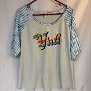 Cato women’s Multicolored Graphic "Y'all" T-shirt with short raglan sleeves 3X